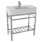 Modern Ceramic Console Sink With Counter Space and Chrome Base, 32